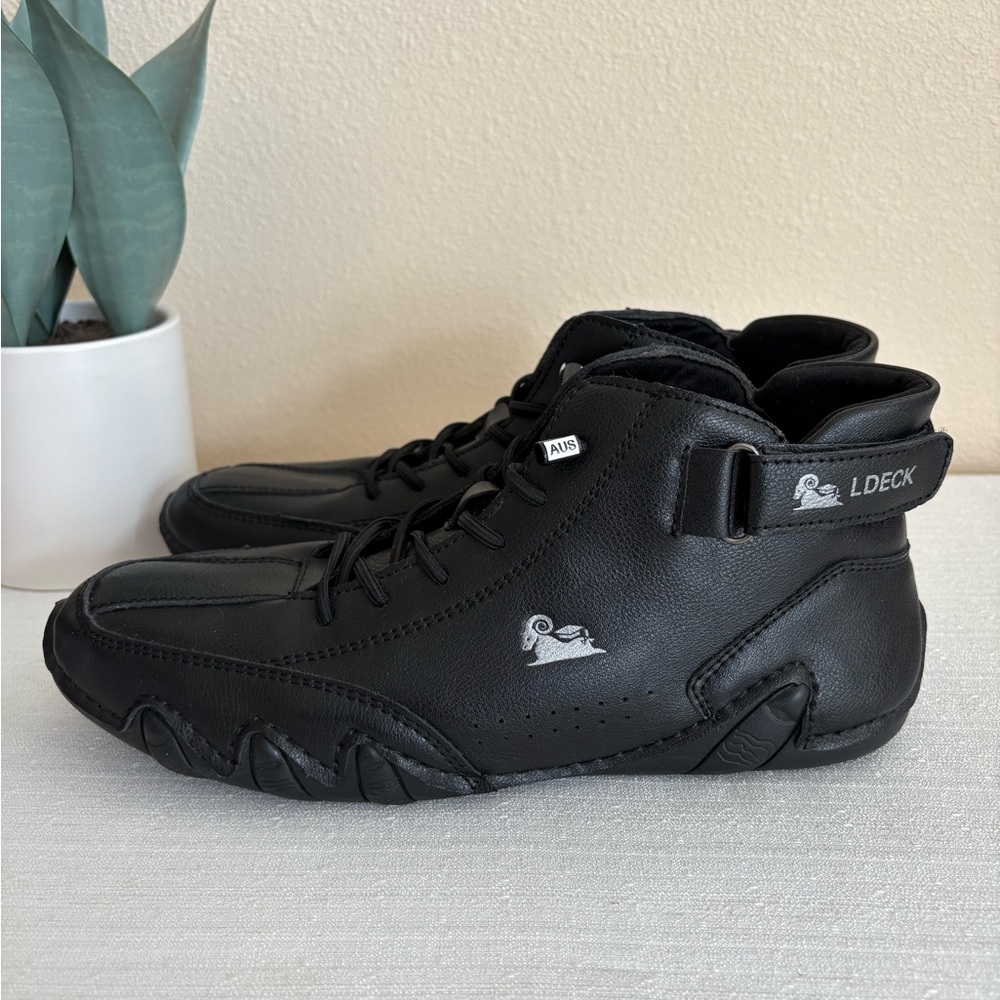 L.Deck Black Faux Leather High-Top Sneakers Men’s EU42 US9 - Picture 3 of 15
